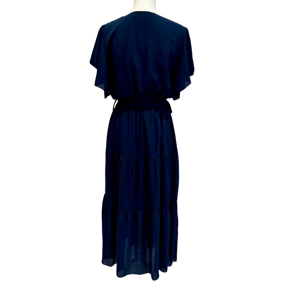 NWOT Navy Blue Flowy Midi Dress | Ruffle Sleeves + Elastic Waist (M) - Picture 11 of 13